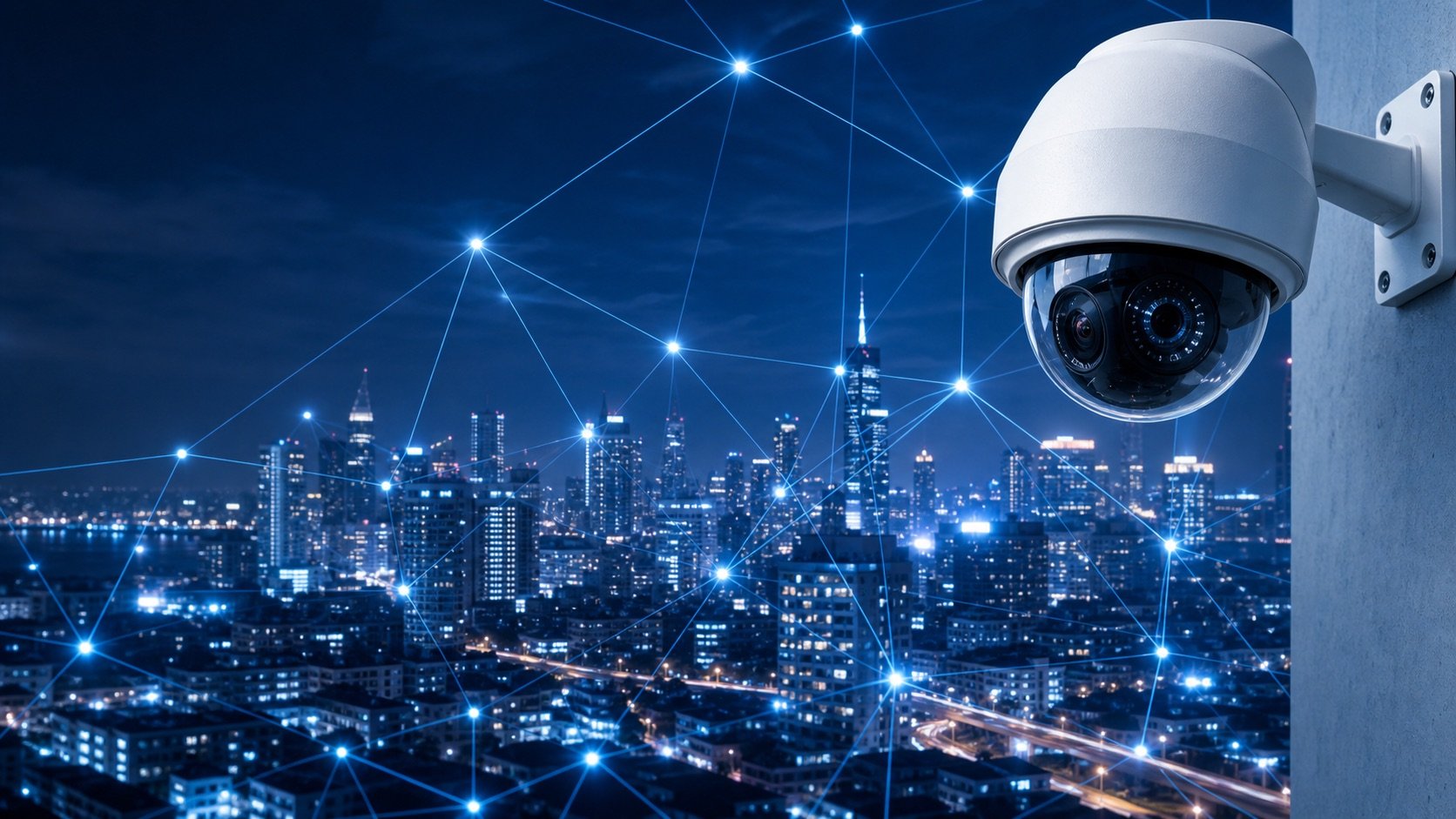 Ville connectée protégée par une caméra de vidéosurveillance